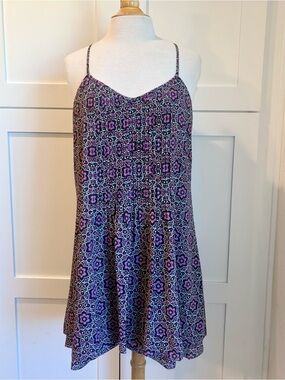 Sanctuary Spring Fling Purple Printed Spaghetti-Strap Dress Size Large
